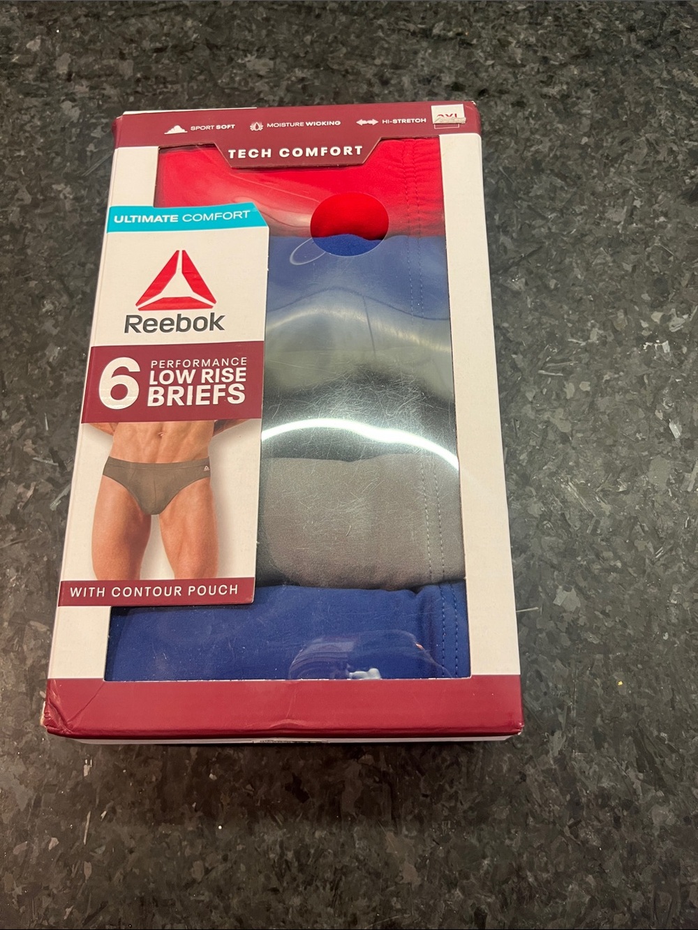 NIB Reebok Men’s 6-Pack Low Rise Briefs - Red, Gray, Blue